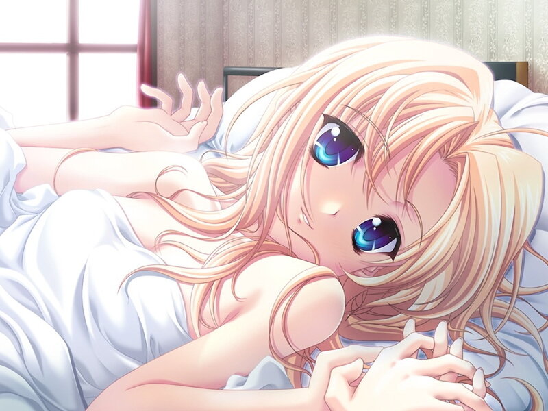 Blonde Anime Girl in Bed — White