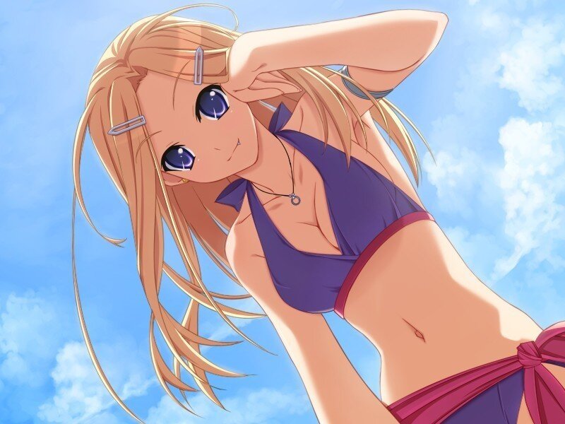 Blonde Anime Girl in Bikini — Blue