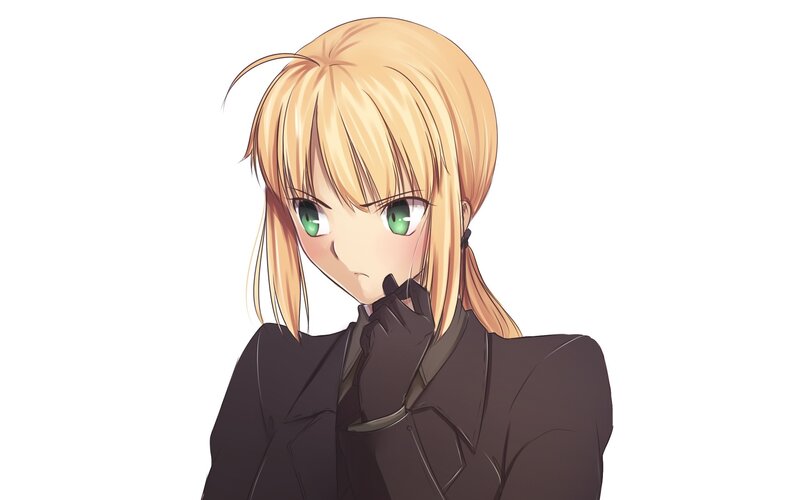 blonde anime girl in black coat