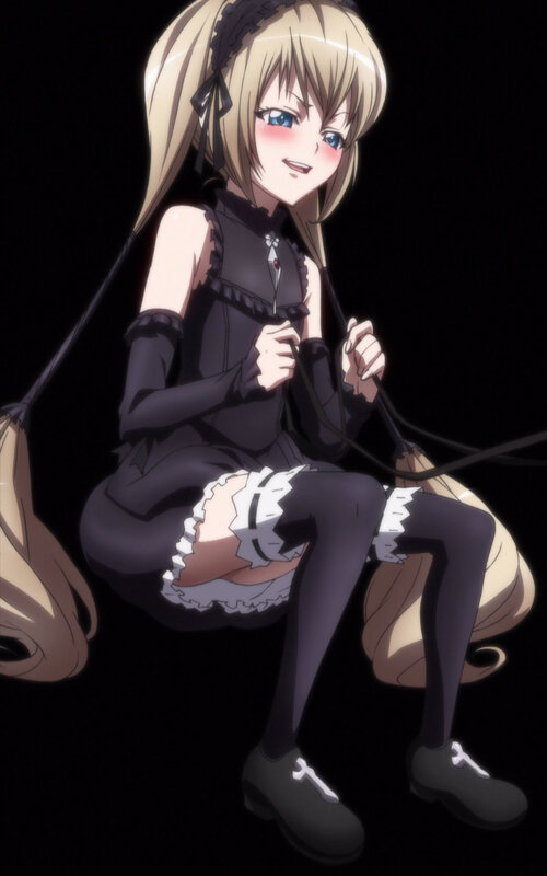blonde anime girl in black dress