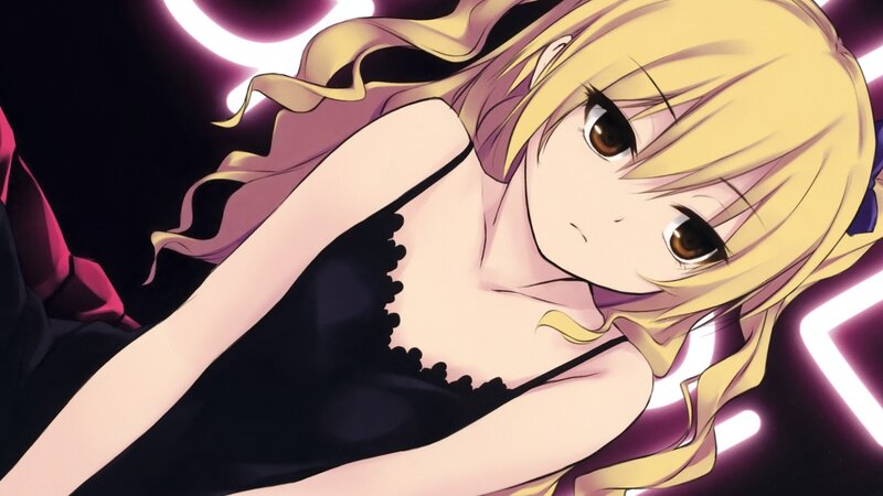 blonde anime girl in black dress