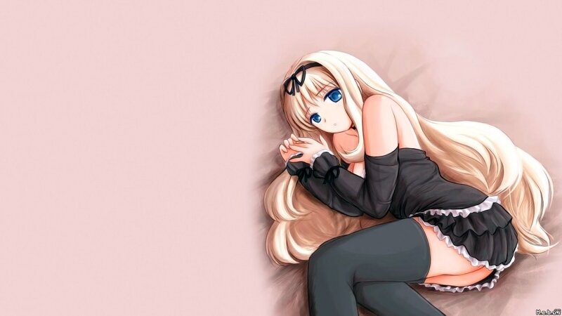 blonde anime girl in black dress