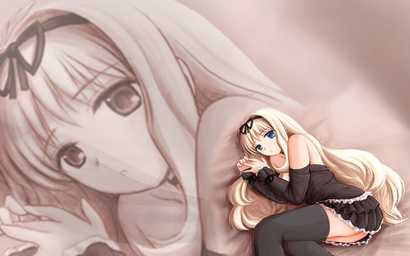 Blonde anime girl in black dress