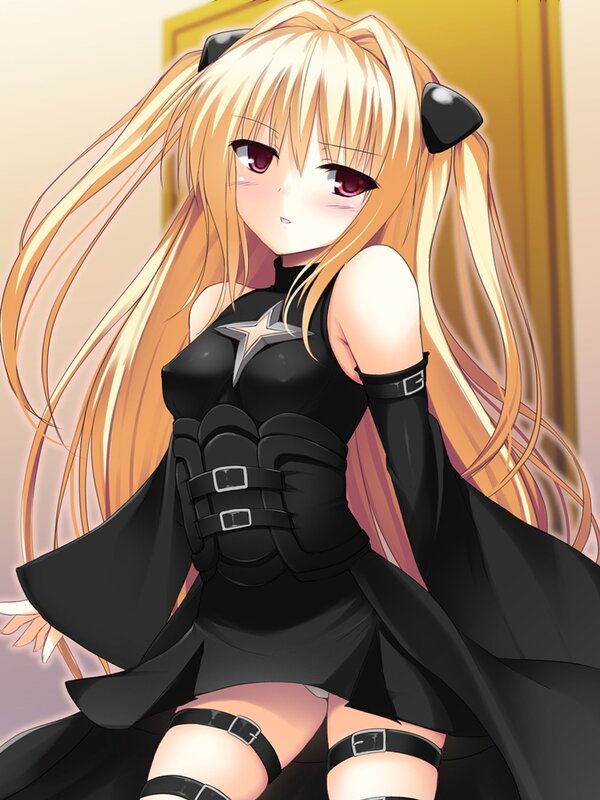 blonde anime girl in black outfit
