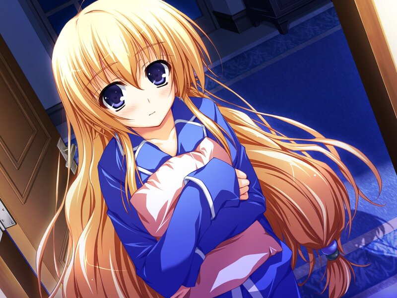 blonde anime girl in blue