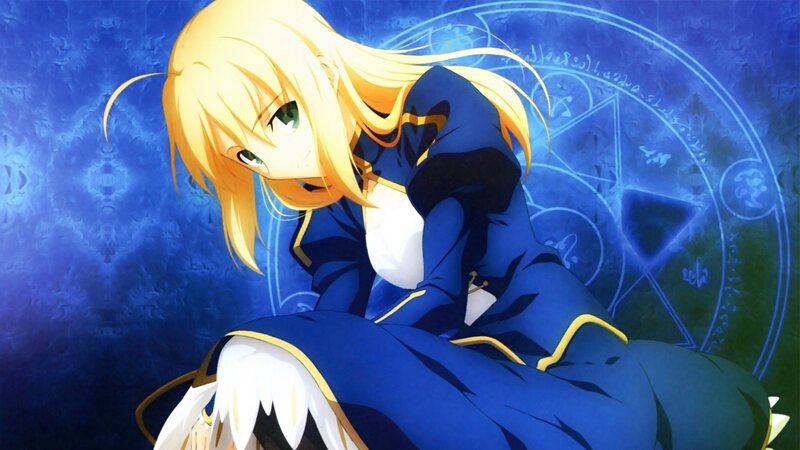 blonde anime girl in blue