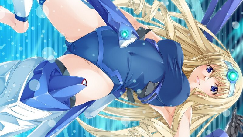 blonde anime girl in blue armor
