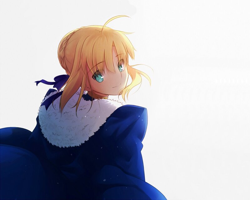 blonde anime girl in blue coat