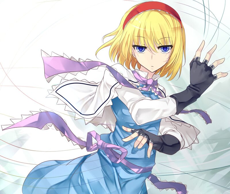 blonde anime girl in blue dress