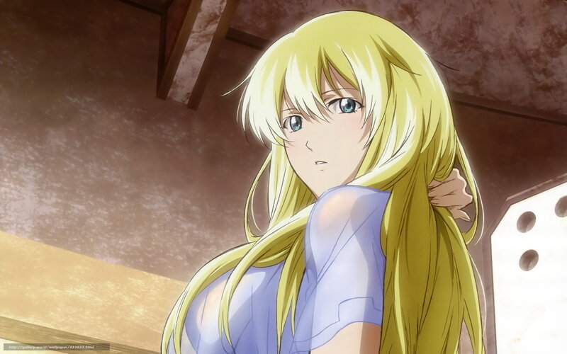 blonde anime girl in blue shirt