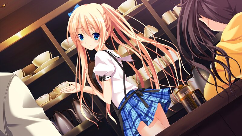 Blonde Anime Girl in Cafe