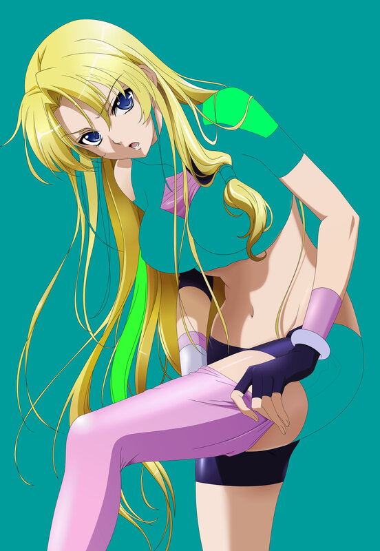 blonde anime girl in colorful outfit