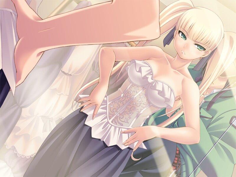 blonde anime girl in corset