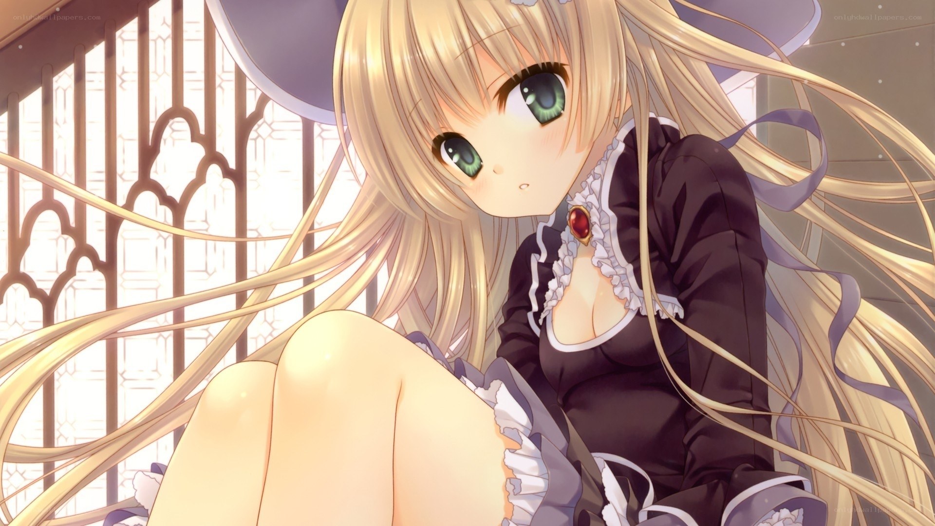 blonde anime girl in dress