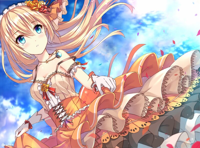 Blonde Anime Girl in Dress — Blue, Serene