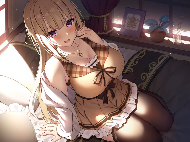 Blonde Anime Girl in Dress — Brown, Calm