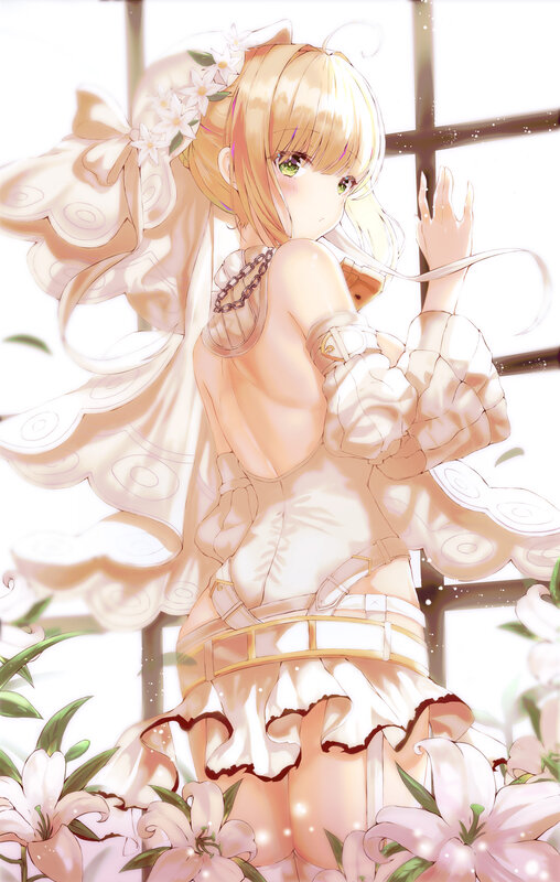 Blonde Anime Girl in Dress — White, Serene