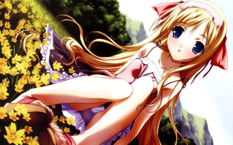 blonde anime girl in field