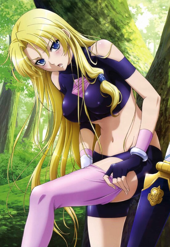 blonde anime girl in forest