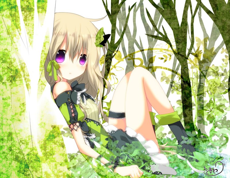 Blonde Anime Girl in Forest — Green