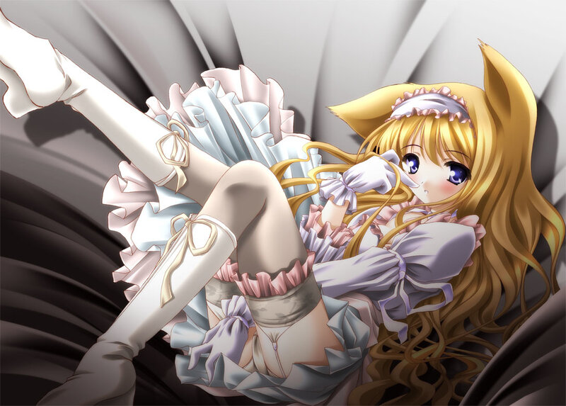 blonde anime girl in frilly dress