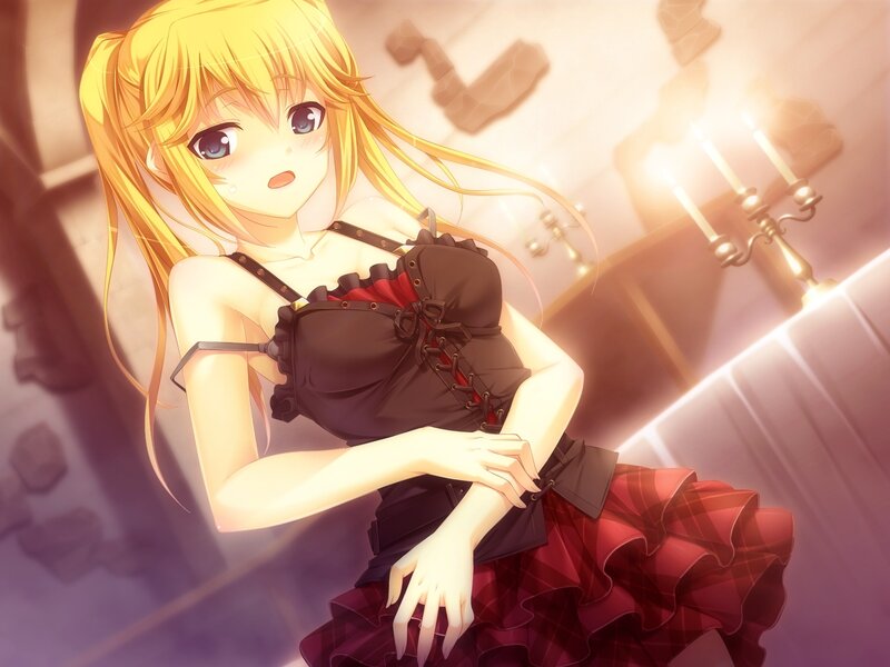 blonde anime girl in gothic dress