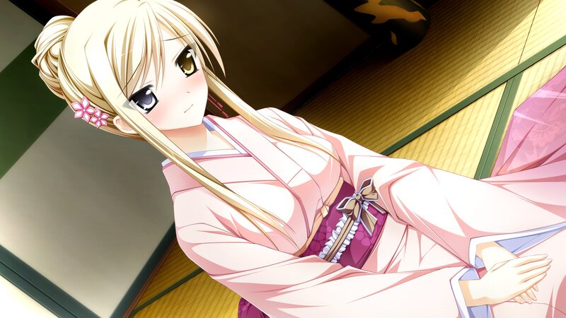 blonde anime girl in kimono