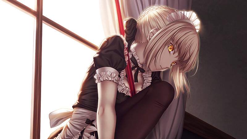Blonde Anime Girl in Maid Outfit — Brown