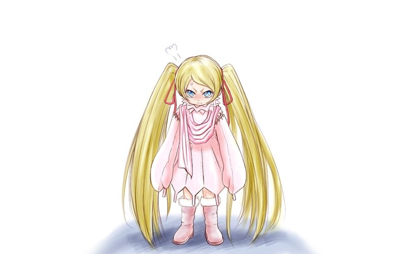 blonde anime girl in pink dress