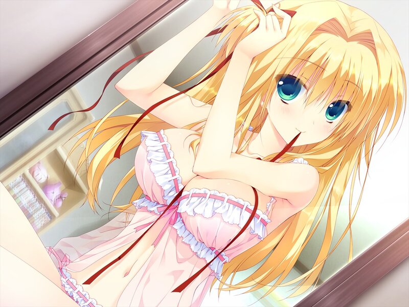 blonde anime girl in pink dress