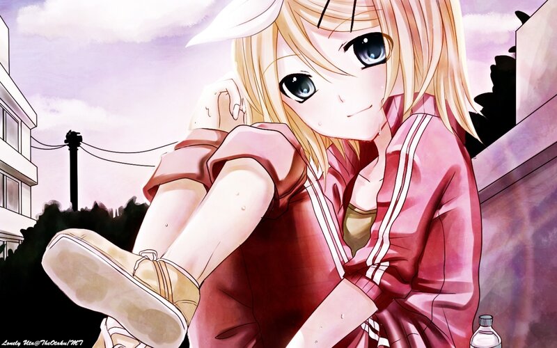 blonde anime girl in pink jacket