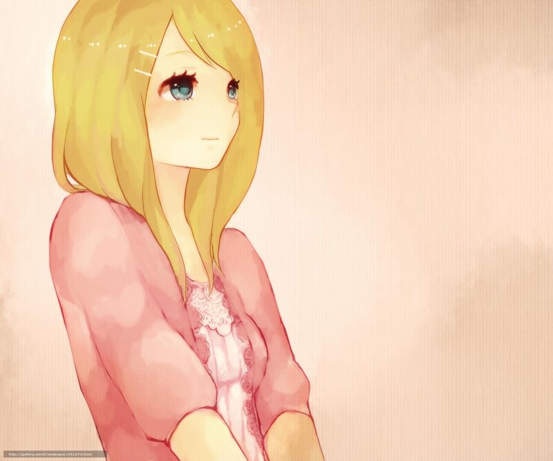 blonde anime girl in pink