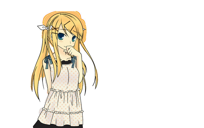 blonde anime girl in polka dot dress