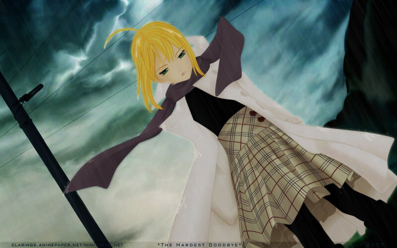 Blonde Anime Girl in Rain — Blue