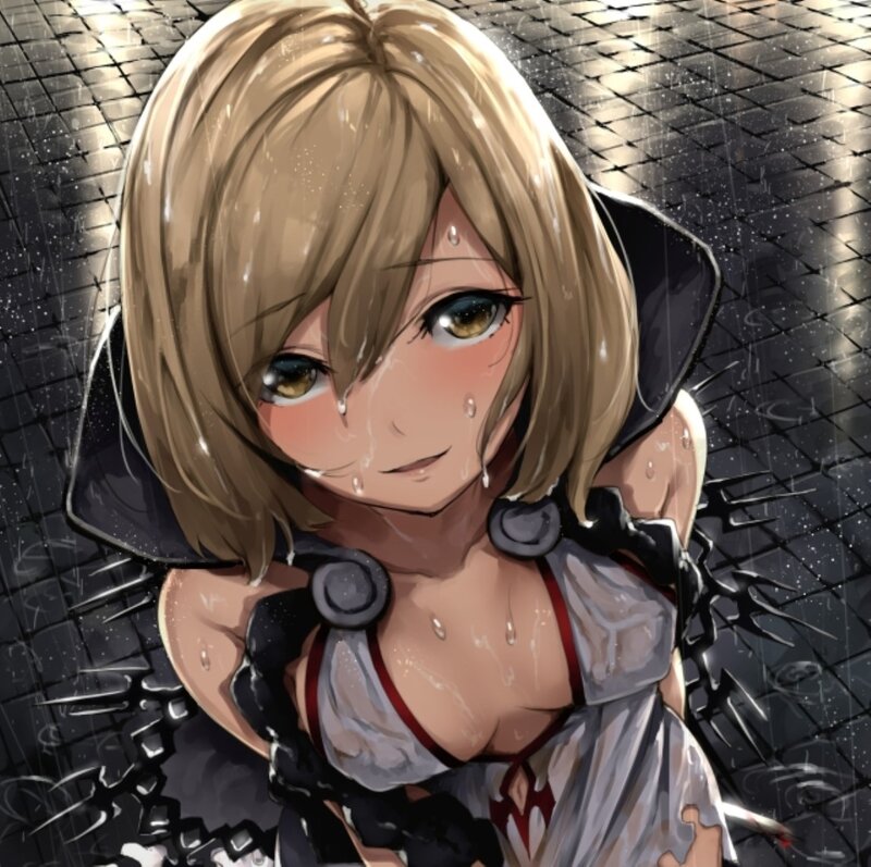 Blonde Anime Girl in Rain — Brown