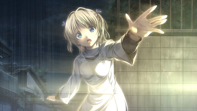 Blonde Anime Girl in Rain — White