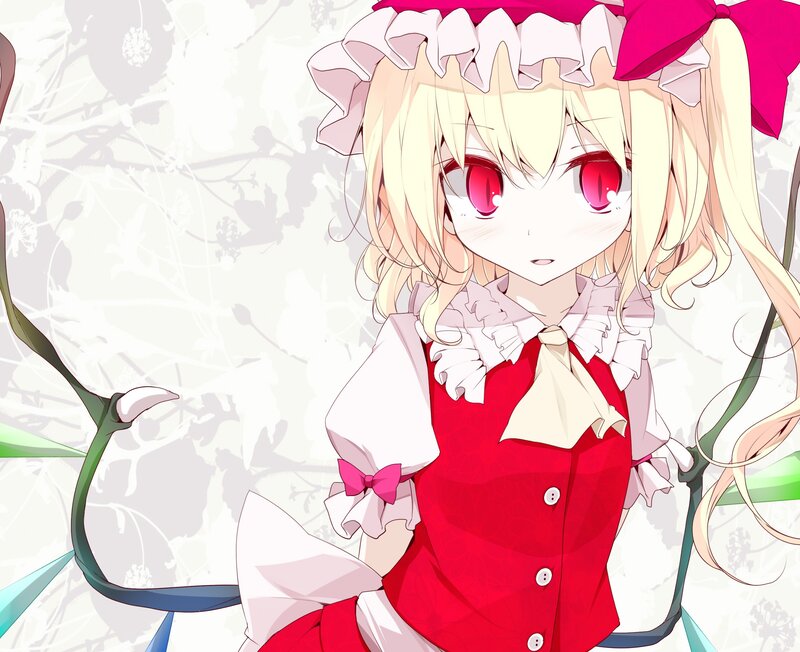 blonde anime girl in red dress