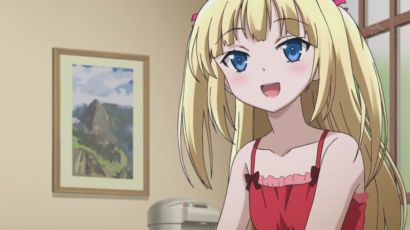 blonde anime girl in red dress