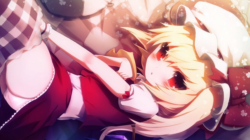 blonde anime girl in red dress