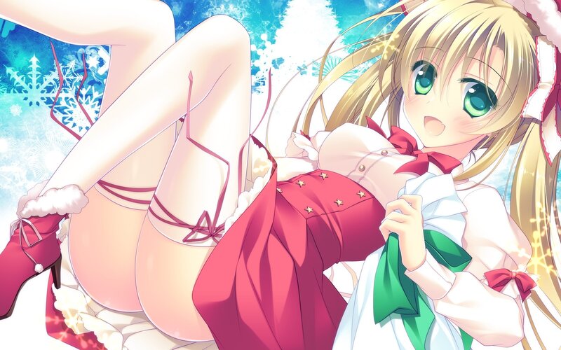 blonde anime girl in red dress