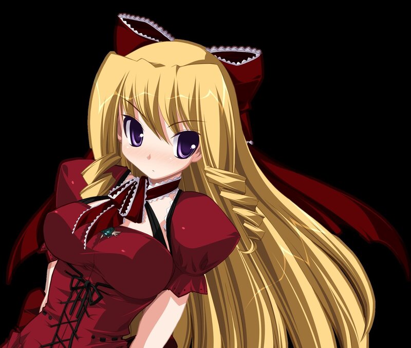 blonde anime girl in red dress