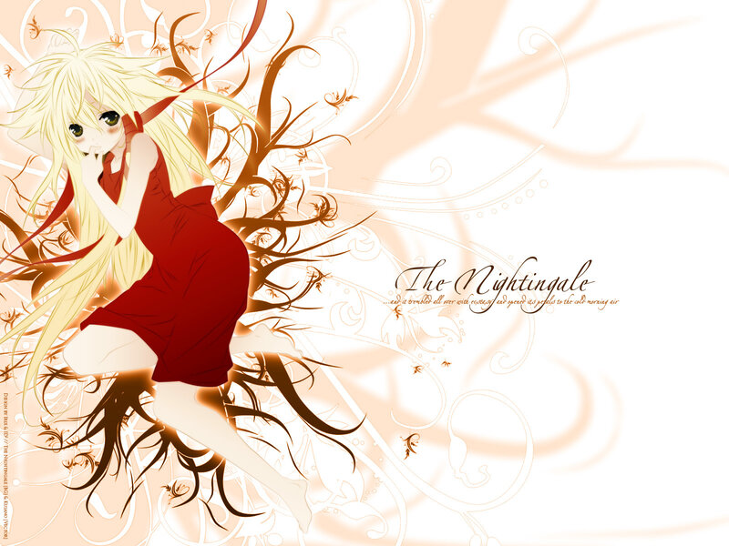 Blonde Anime Girl in Red Dress — White