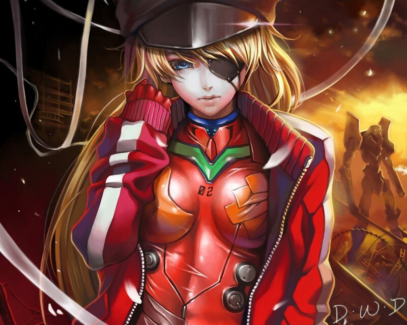 Blonde Anime Girl in Red Suit — Dramatic, Night