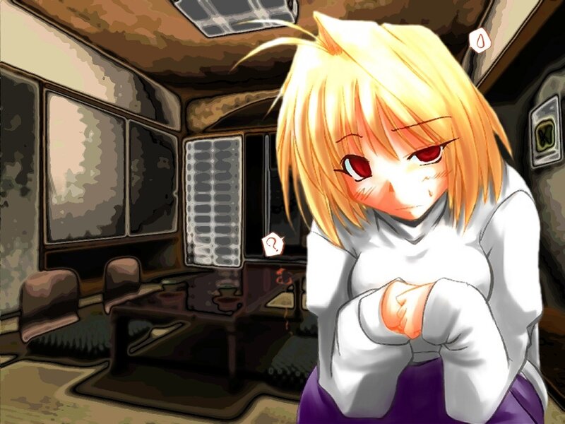 blonde anime girl in room