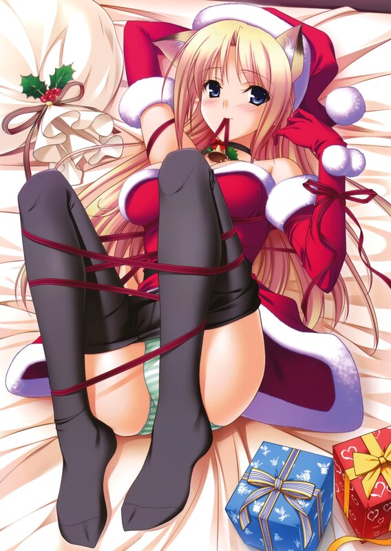 Blonde Anime Girl in Santa Outfit — Red, Festive, Winter
