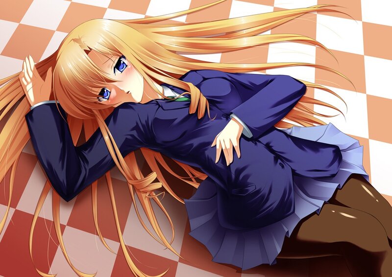 blonde anime girl in school uniform