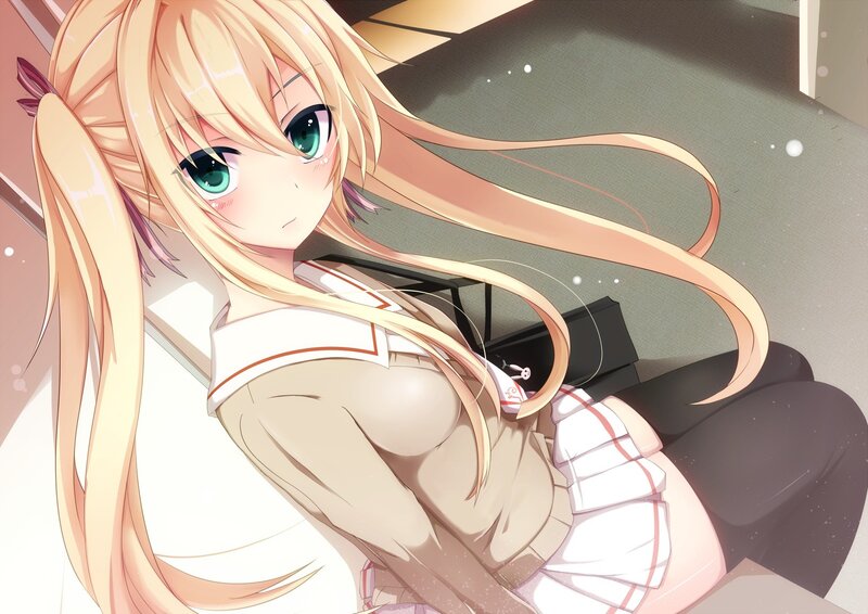 blonde anime girl in school uniform