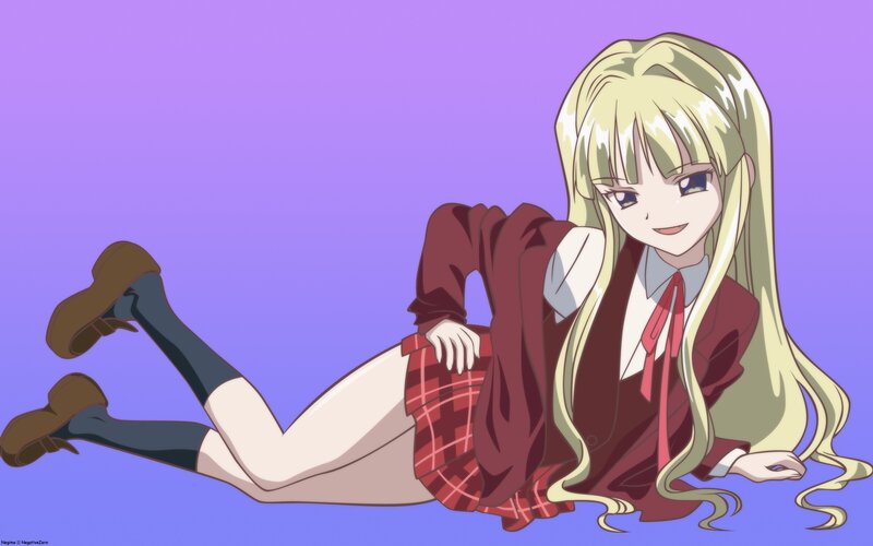 blonde anime girl in school uniform