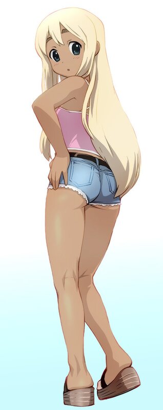 blonde anime girl in shorts