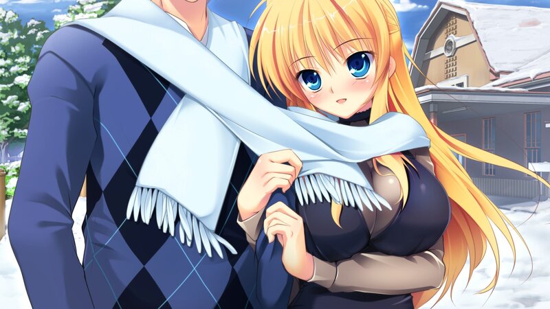Blonde Anime Girl in Snow — Blue, Calm, Winter